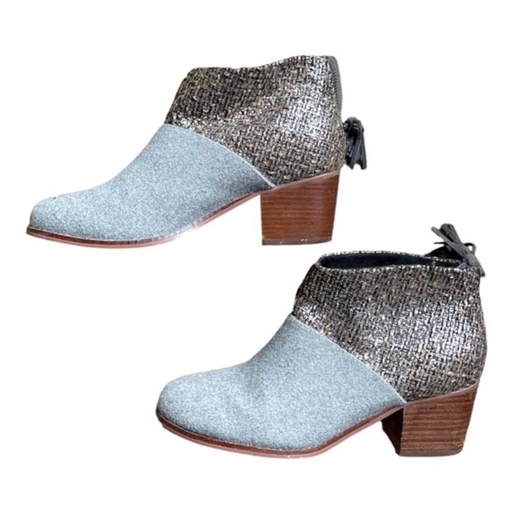 Toms 'Leila' Grey Felt Metallic‎ Boucle Ankle Boots 8
